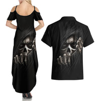 Skull Couples Matching Summer Maxi Dress and Hawaiian Shirt Evil Skeleton Look Inside - Wonder Print Shop
