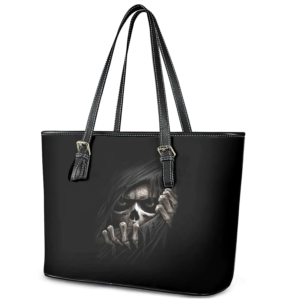 Skull Leather Tote Bag Evil Skeleton Look Inside - Wonder Print Shop