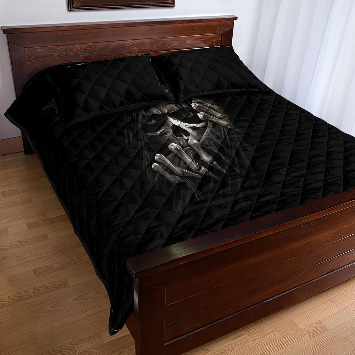 Skull Quilt Bed Set Evil Skeleton Look Inside - Wonder Print Shop
