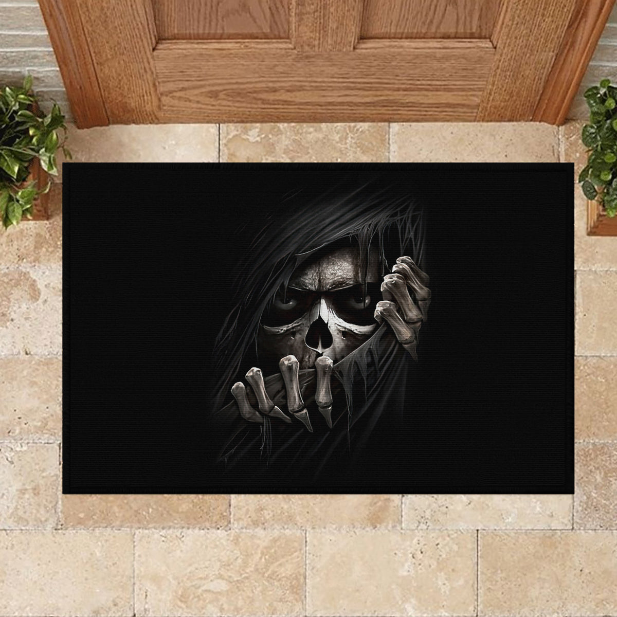 Skull Rubber Doormat Evil Skeleton Look Inside - Wonder Print Shop