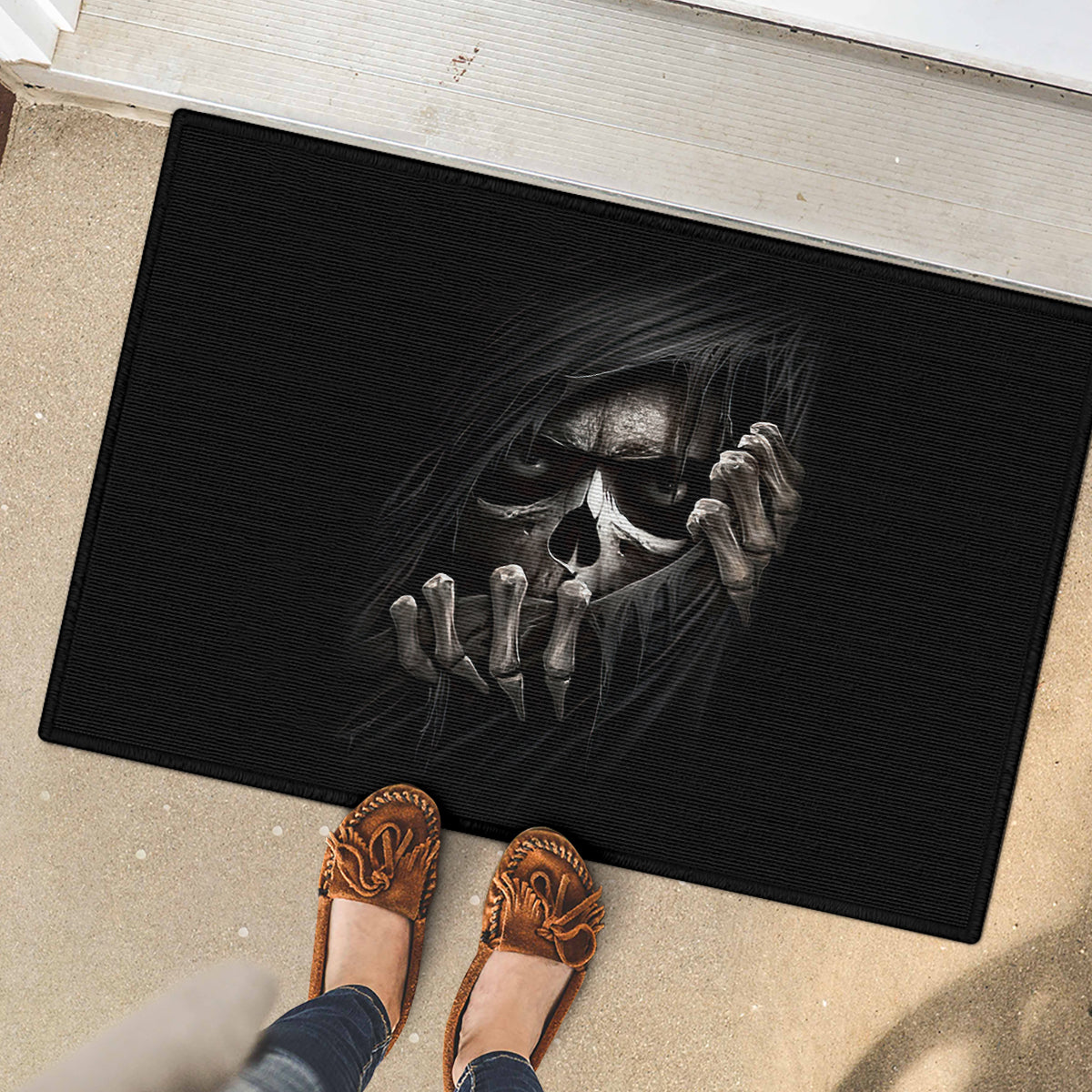 Skull Rubber Doormat Evil Skeleton Look Inside - Wonder Print Shop