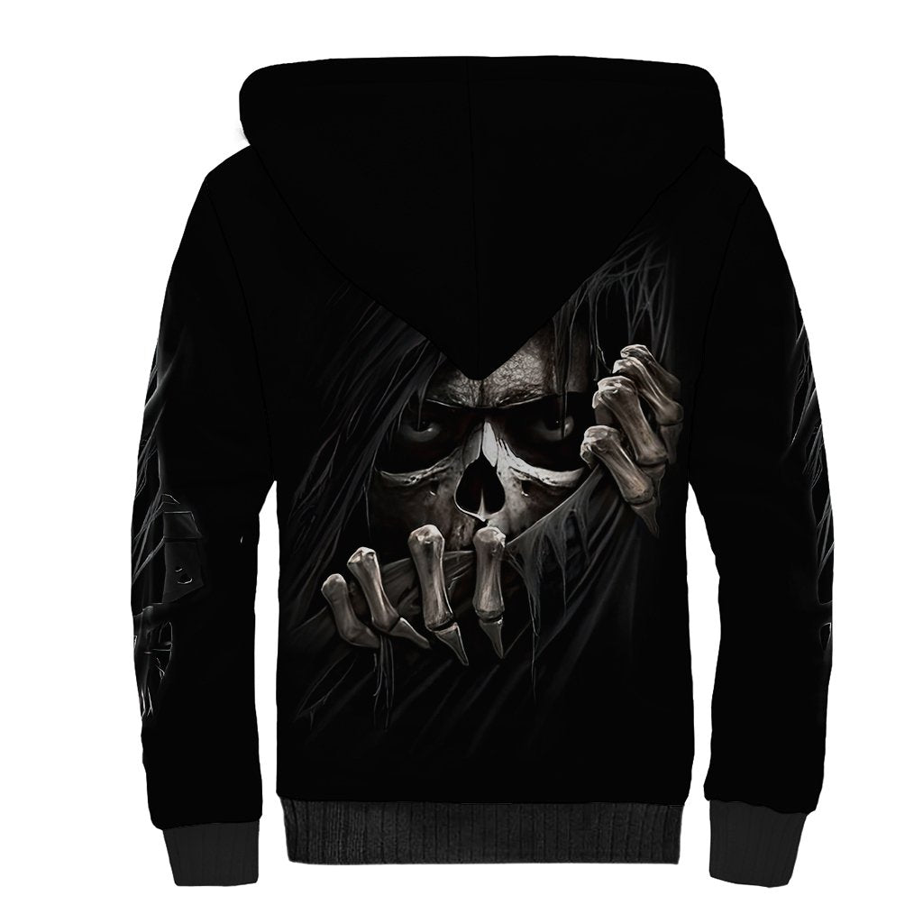 Skull Sherpa Hoodie Evil Skeleton Look Inside - Wonder Print Shop