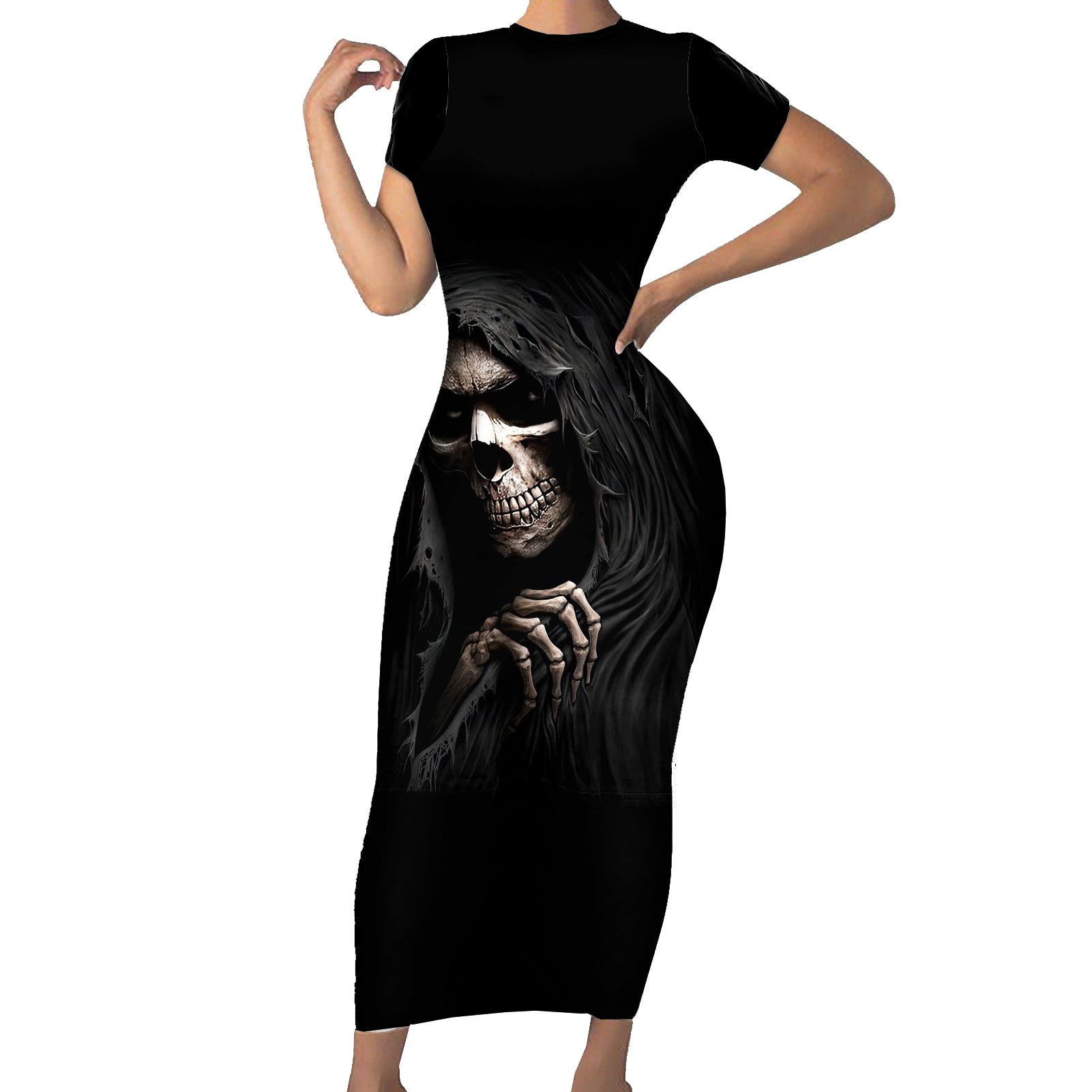 Skull Short Sleeve Bodycon Dress Evil Skeleton Look Inside - Wonder Print Shop