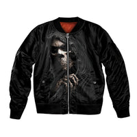 Skull Sleeve Zip Bomber Jacket Evil Skeleton Look Inside - Wonder Print Shop