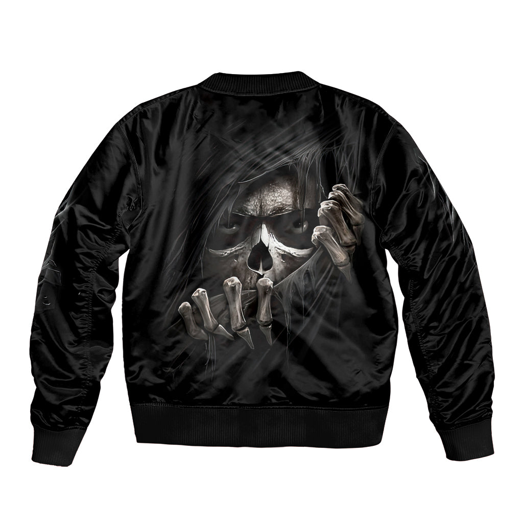 Skull Sleeve Zip Bomber Jacket Evil Skeleton Look Inside - Wonder Print Shop