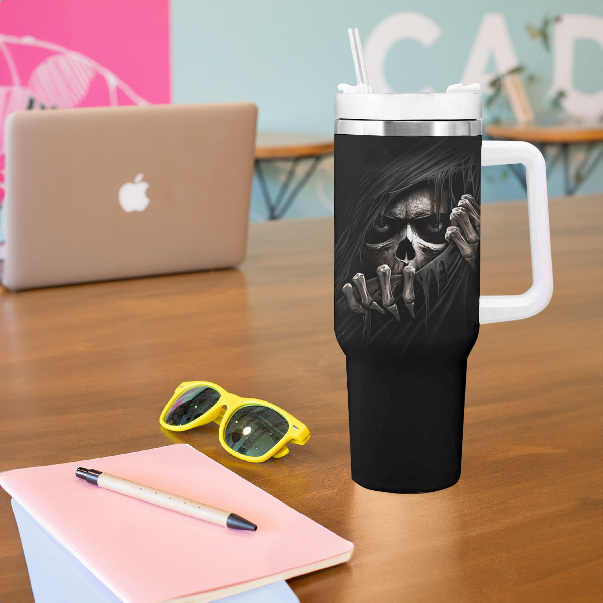 Skull Tumbler With Handle Evil Skeleton Look Inside - Wonder Print Shop