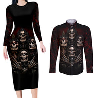 Skull Couples Matching Long Sleeve Bodycon Dress and Long Sleeve Button Shirts Boy Band Queen - Wonder Print Shop