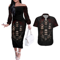 Skull Couples Matching Off The Shoulder Long Sleeve Dress and Hawaiian Shirt Boy Band Queen - Wonder Print Shop