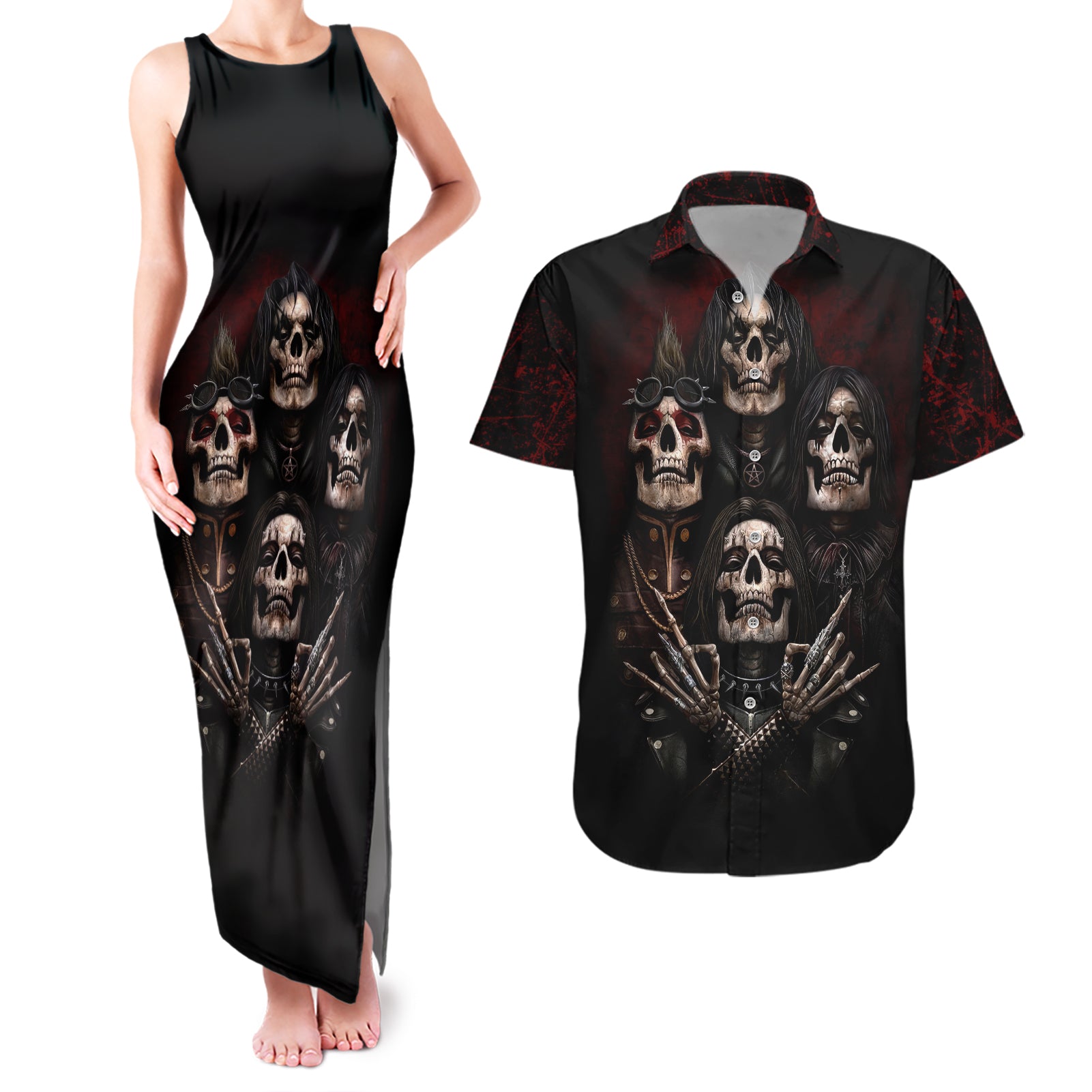 Skull Couples Matching Tank Maxi Dress And Hawaiian Shirt Boy Band Queen - Wonder Print Shop