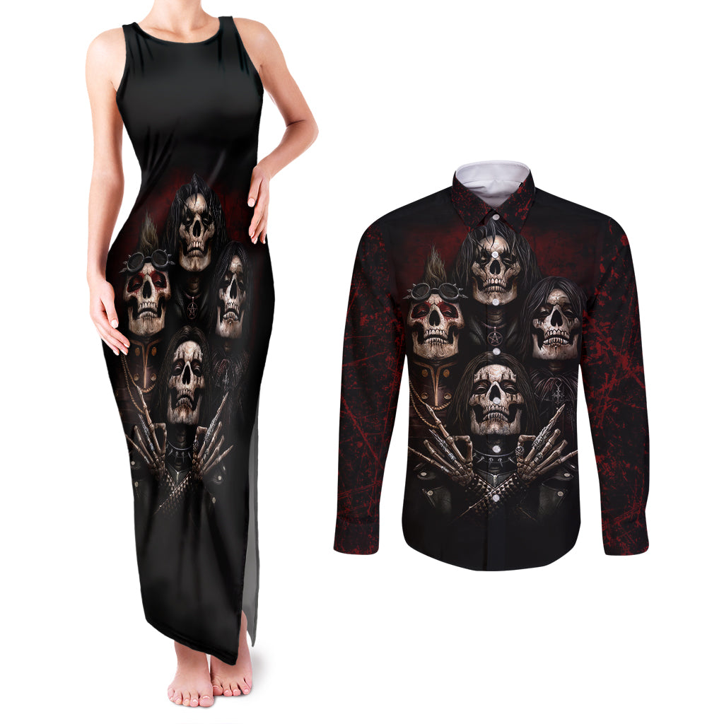 Skull Couples Matching Tank Maxi Dress and Long Sleeve Button Shirts Boy Band Queen - Wonder Print Shop