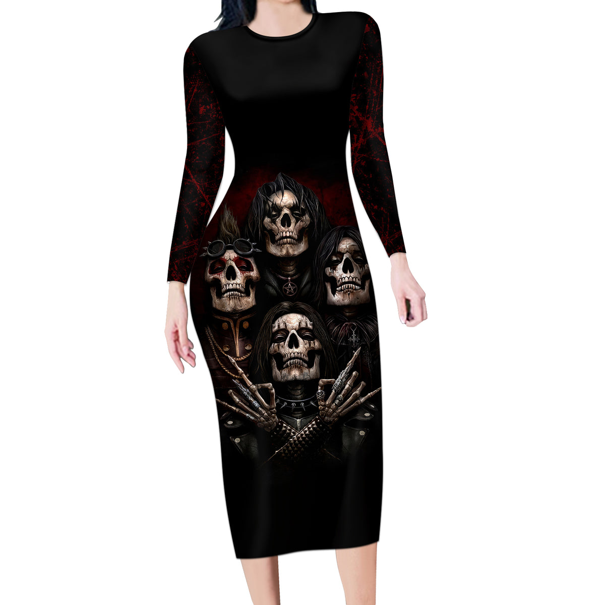 Skull Long Sleeve Bodycon Dress Boy Band Queen - Wonder Print Shop