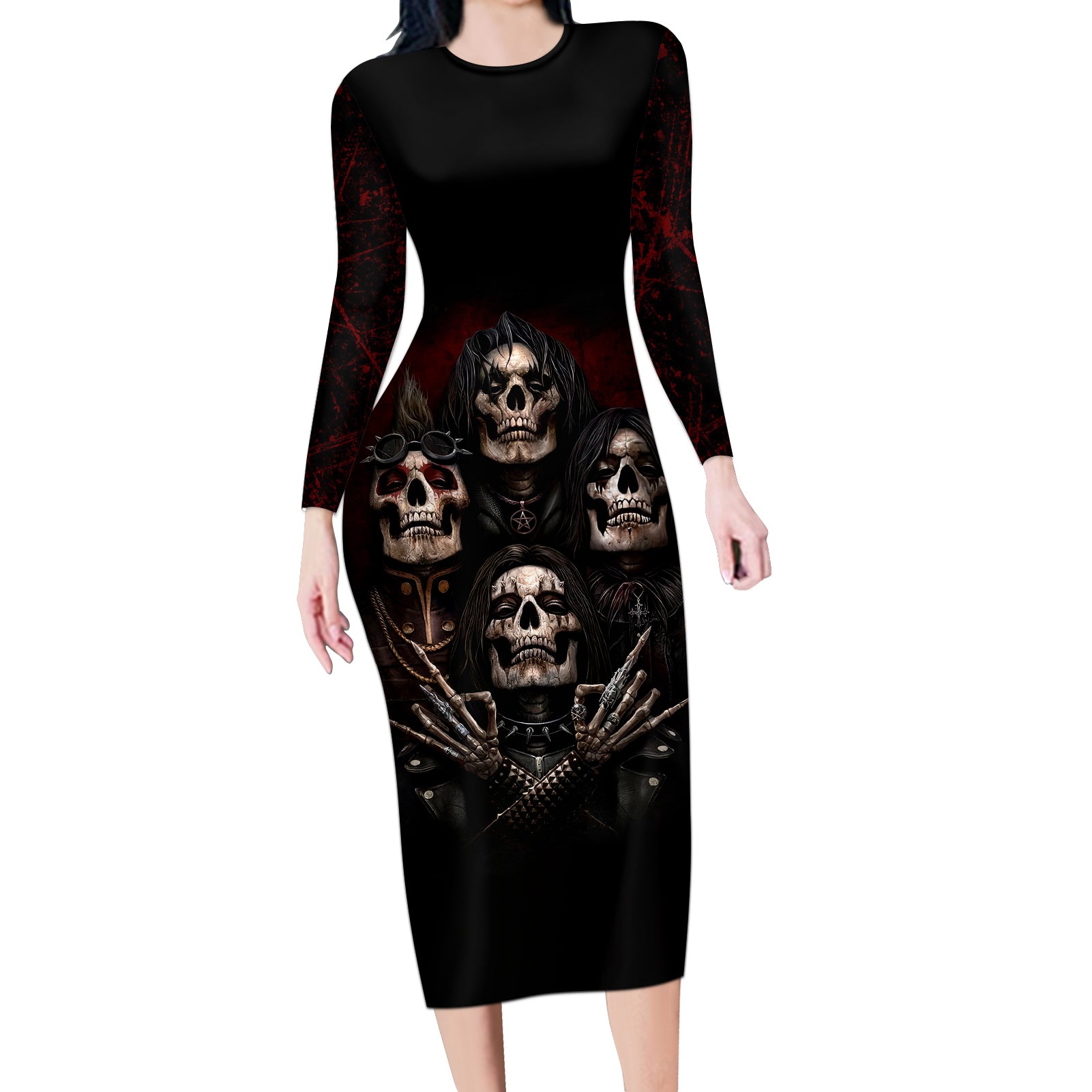 Skull Long Sleeve Bodycon Dress Boy Band Queen - Wonder Print Shop