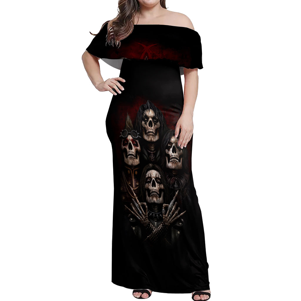 Skull Off Shoulder Maxi Dress Boy Band Queen - Wonder Print Shop