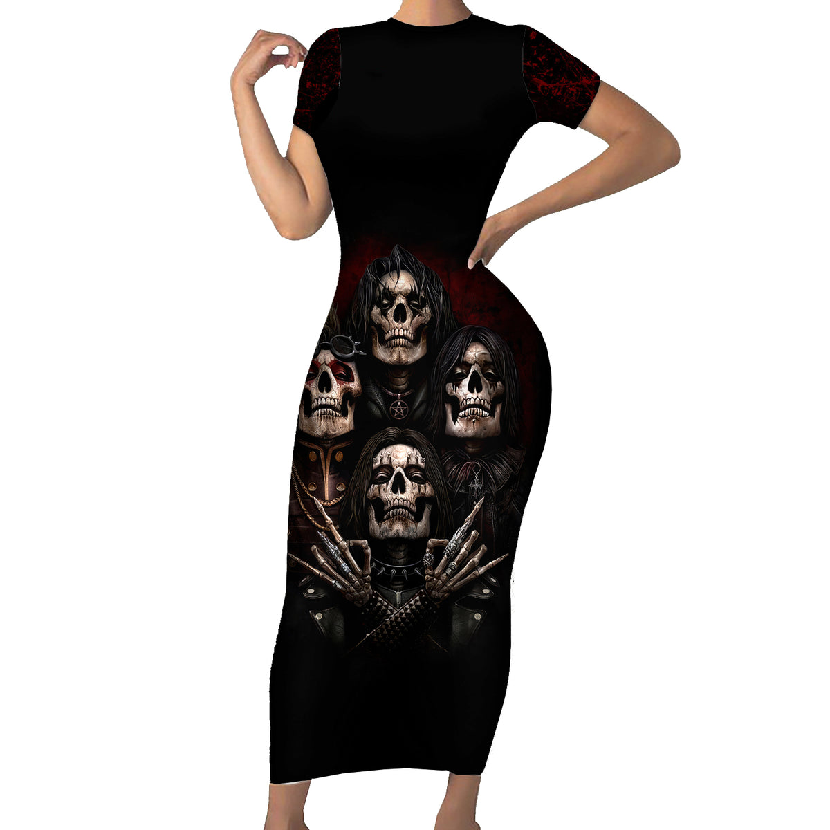Skull Short Sleeve Bodycon Dress Boy Band Queen - Wonder Print Shop