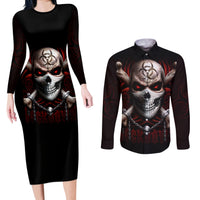 Skull Couples Matching Long Sleeve Bodycon Dress and Long Sleeve Button Shirts Blood Skull Survivor - Wonder Print Shop