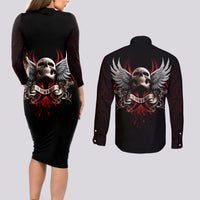 Skull Couples Matching Long Sleeve Bodycon Dress and Long Sleeve Button Shirts Blood Skull Survivor - Wonder Print Shop