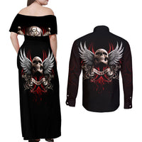 Skull Couples Matching Off Shoulder Maxi Dress and Long Sleeve Button Shirts Blood Skull Survivor - Wonder Print Shop