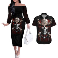 Skull Couples Matching Off The Shoulder Long Sleeve Dress and Hawaiian Shirt Blood Skull Survivor - Wonder Print Shop