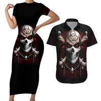 Skull Couples Matching Short Sleeve Bodycon Dress and Hawaiian Shirt Blood Skull Survivor - Wonder Print Shop