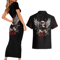 Skull Couples Matching Short Sleeve Bodycon Dress and Hawaiian Shirt Blood Skull Survivor - Wonder Print Shop