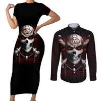 Skull Couples Matching Short Sleeve Bodycon Dress and Long Sleeve Button Shirts Blood Skull Survivor - Wonder Print Shop