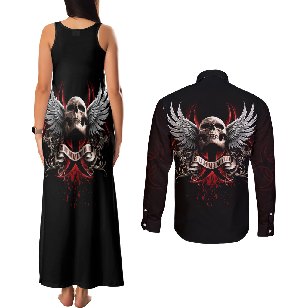 Skull Couples Matching Tank Maxi Dress and Long Sleeve Button Shirts Blood Skull Survivor - Wonder Print Shop