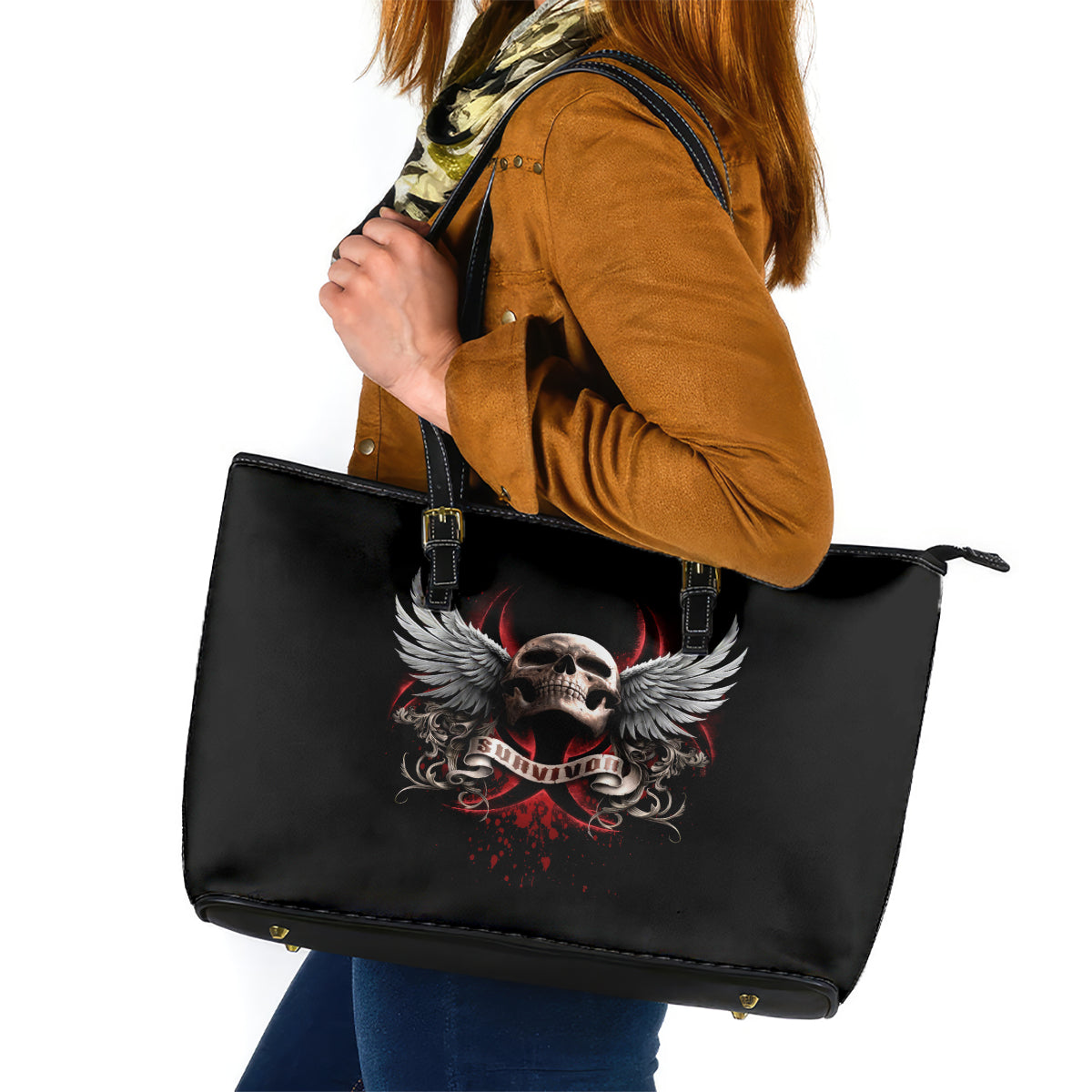 Skull Leather Tote Bag Blood Skull Survivor - Wonder Print Shop