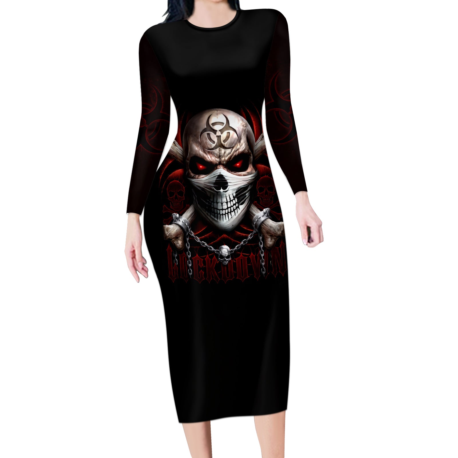 Skull Long Sleeve Bodycon Dress Blood Skull Survivor - Wonder Print Shop