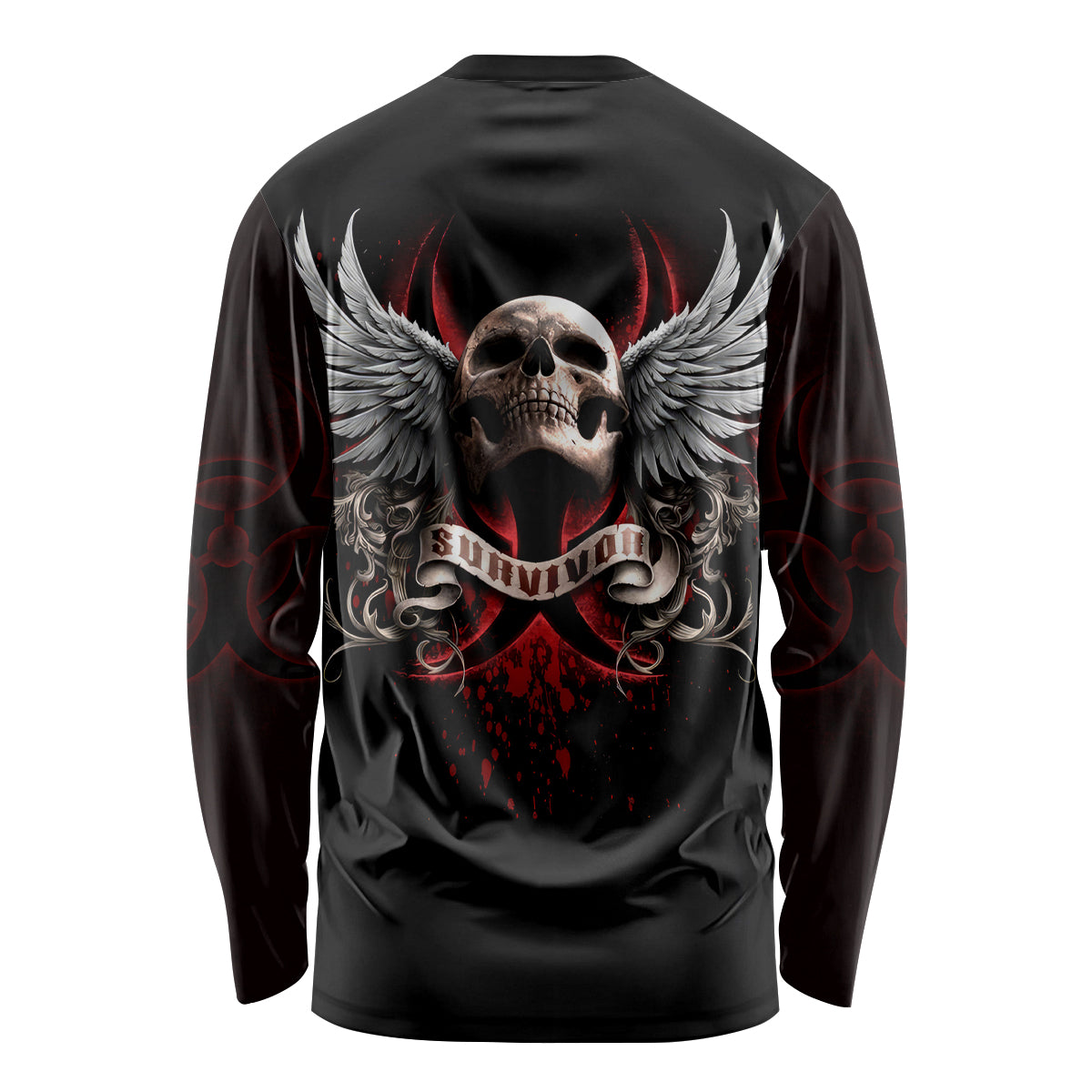 Skull Long Sleeve Shirt Blood Skull Survivor - Wonder Print Shop