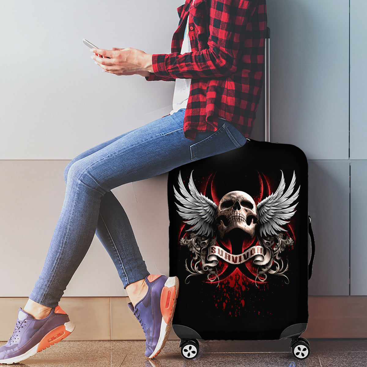 Skull Luggage Cover Blood Skull Survivor - Wonder Print Shop