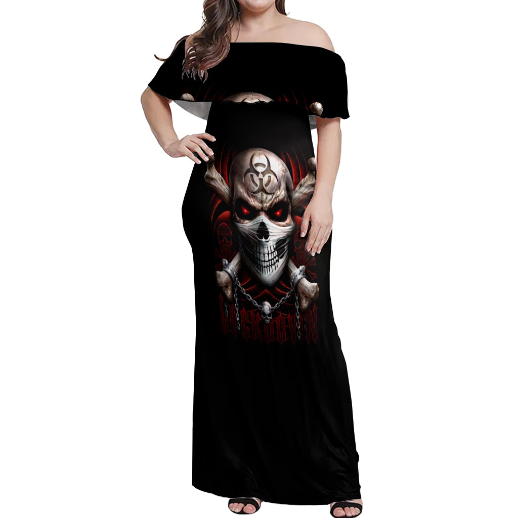 Skull Off Shoulder Maxi Dress Blood Skull Survivor - Wonder Print Shop