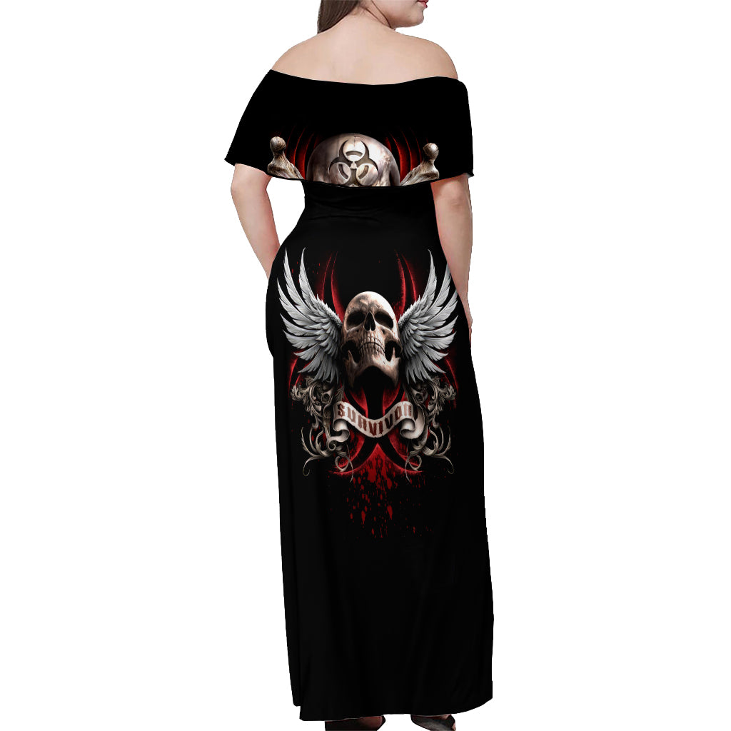 Skull Off Shoulder Maxi Dress Blood Skull Survivor - Wonder Print Shop