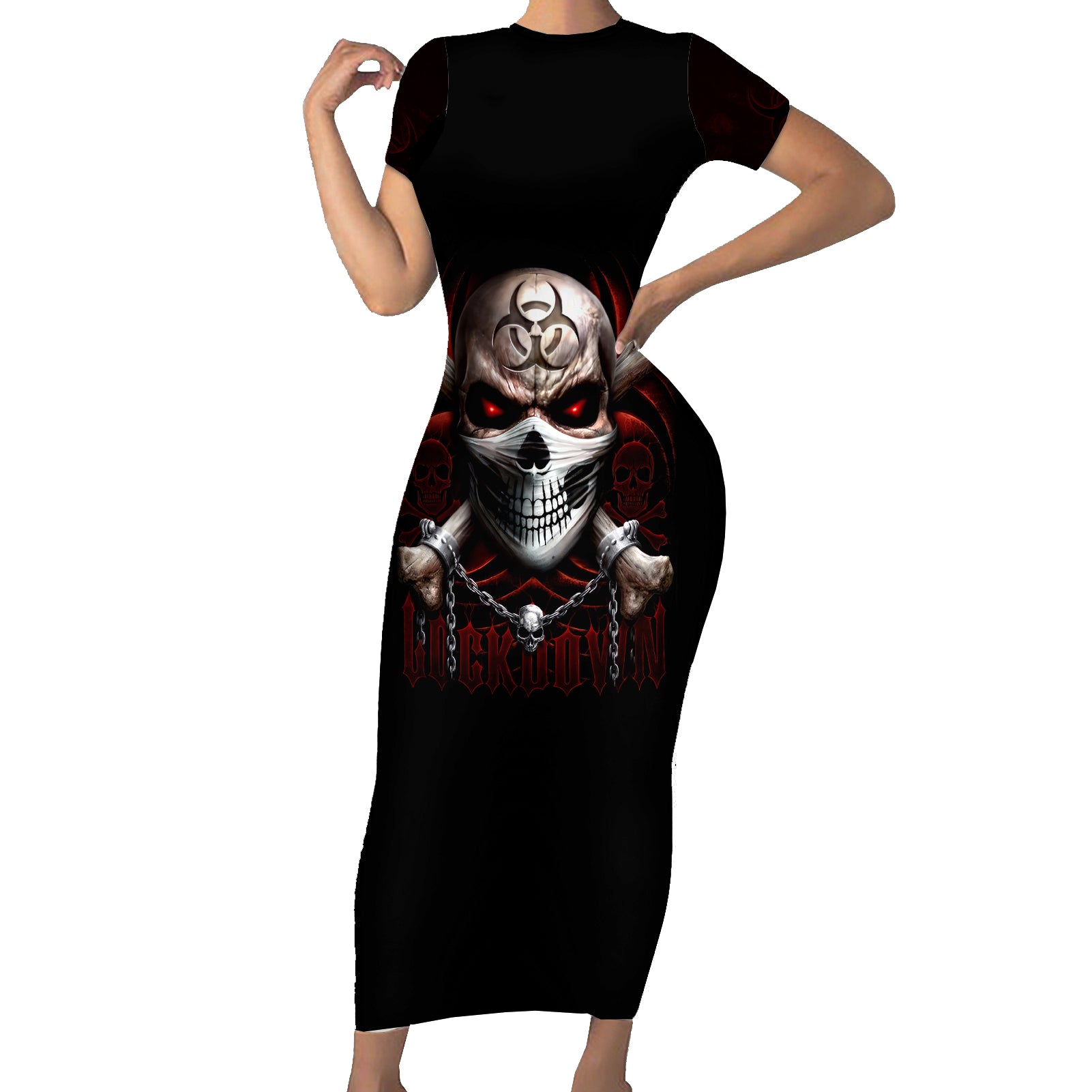 Skull Short Sleeve Bodycon Dress Blood Skull Survivor - Wonder Print Shop