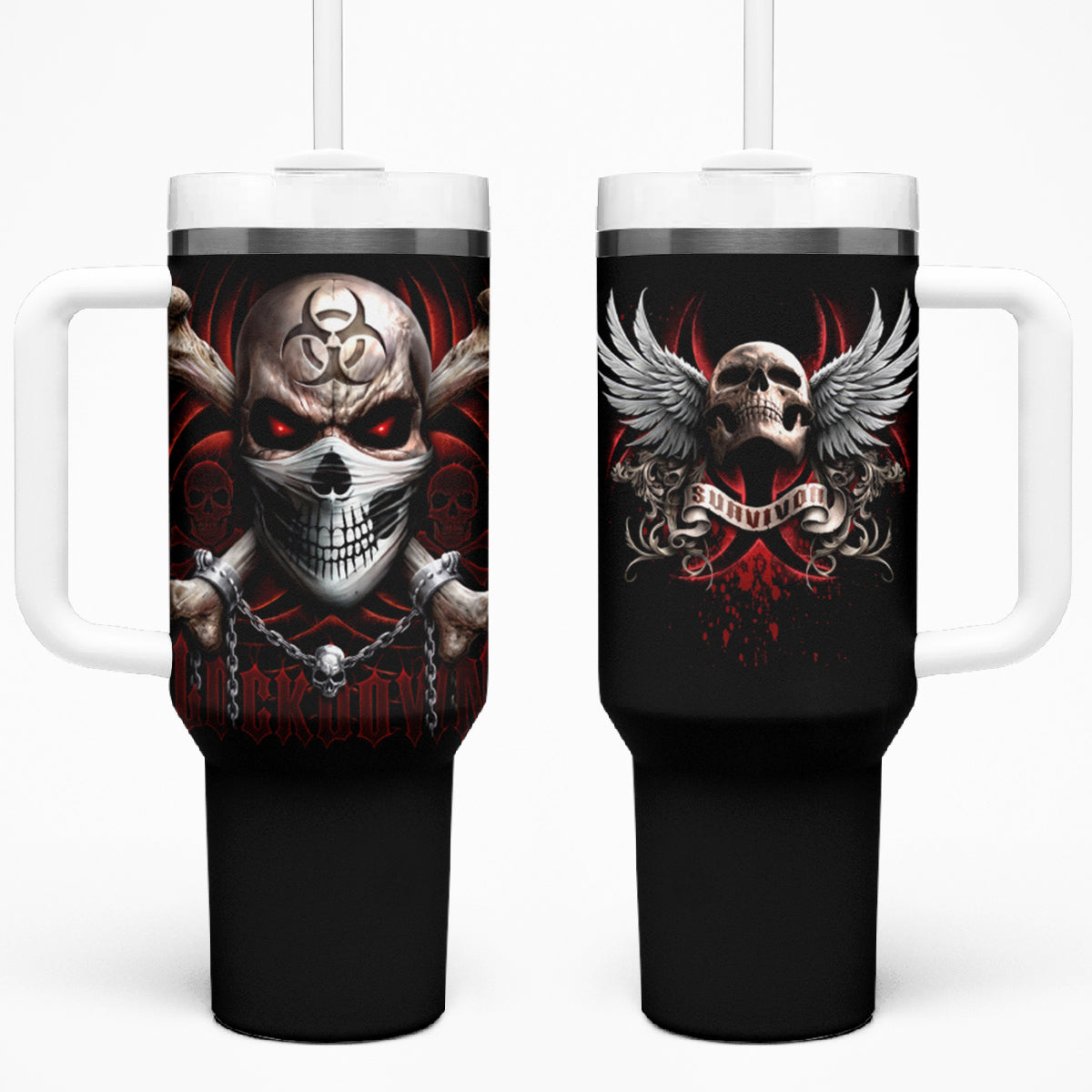 Skull Tumbler With Handle Blood Skull Survivor - Wonder Print Shop