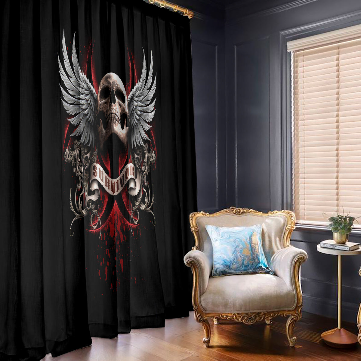 Skull Window Curtain Blood Skull Survivor - Wonder Print Shop