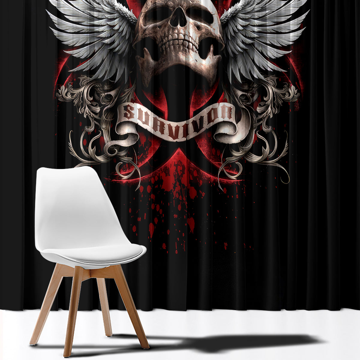 Skull Window Curtain Blood Skull Survivor - Wonder Print Shop