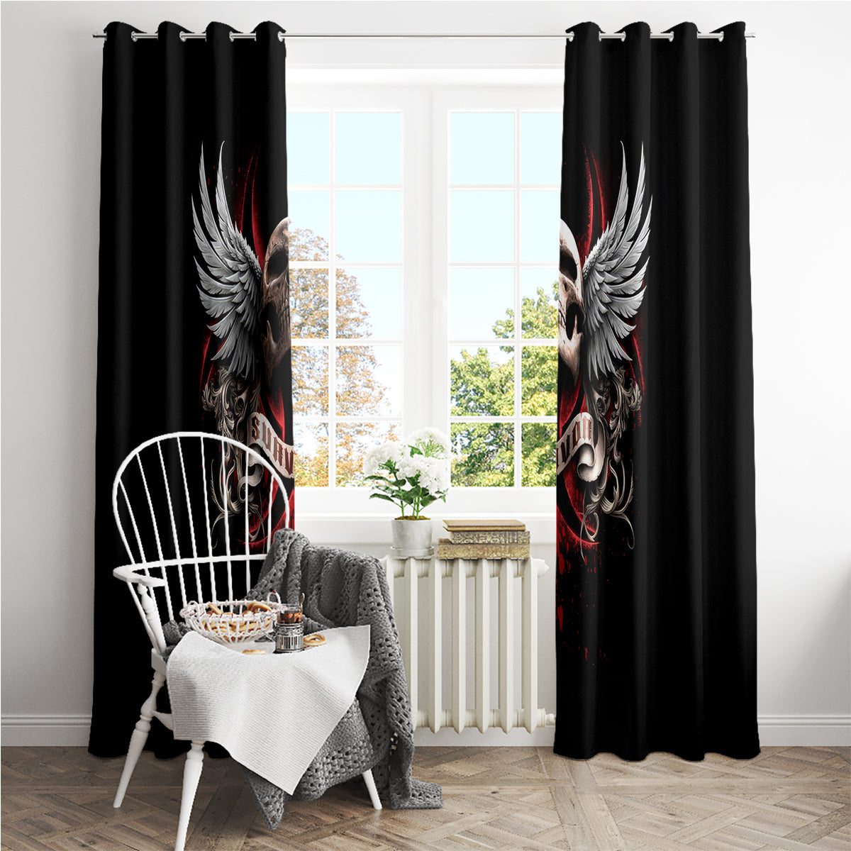 Skull Window Curtain Blood Skull Survivor - Wonder Print Shop