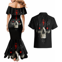 Skull Couples Matching Mermaid Dress And Hawaiian Shirt Black Reaper - Wonder Print Shop