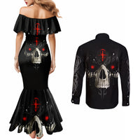 Skull Couples Matching Mermaid Dress and Long Sleeve Button Shirts Black Reaper DT01