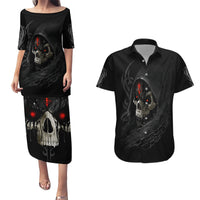 Skull Couples Matching Puletasi Dress and Hawaiian Shirt Black Reaper - Wonder Print Shop