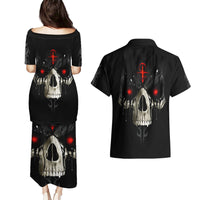 Skull Couples Matching Puletasi Dress and Hawaiian Shirt Black Reaper - Wonder Print Shop