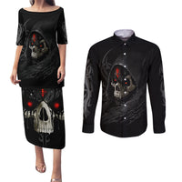 Skull Couples Matching Puletasi Dress and Long Sleeve Button Shirts Black Reaper - Wonder Print Shop
