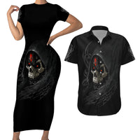 Skull Couples Matching Short Sleeve Bodycon Dress and Hawaiian Shirt Black Reaper - Wonder Print Shop