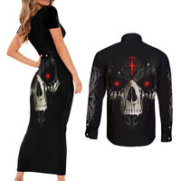 Skull Couples Matching Short Sleeve Bodycon Dress and Long Sleeve Button Shirts Black Reaper - Wonder Print Shop