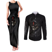 Skull Couples Matching Tank Maxi Dress and Long Sleeve Button Shirts Black Reaper - Wonder Print Shop