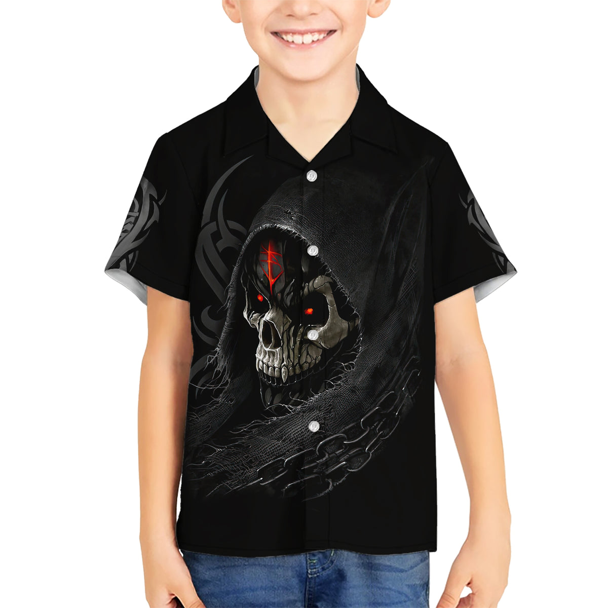 Skull Hawaiian Shirt Black Reaper - Wonder Print Shop