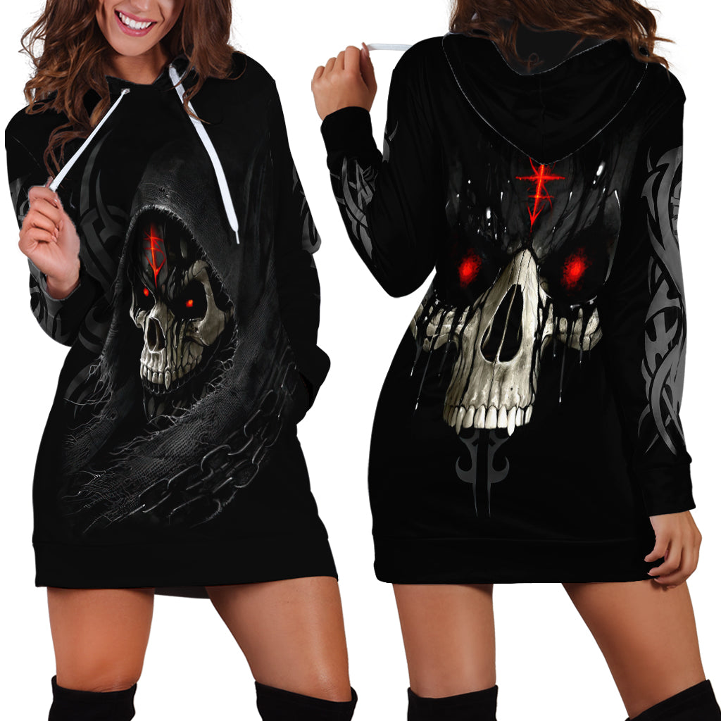 Skull Hoodie Dress Black Reaper - Wonder Print Shop