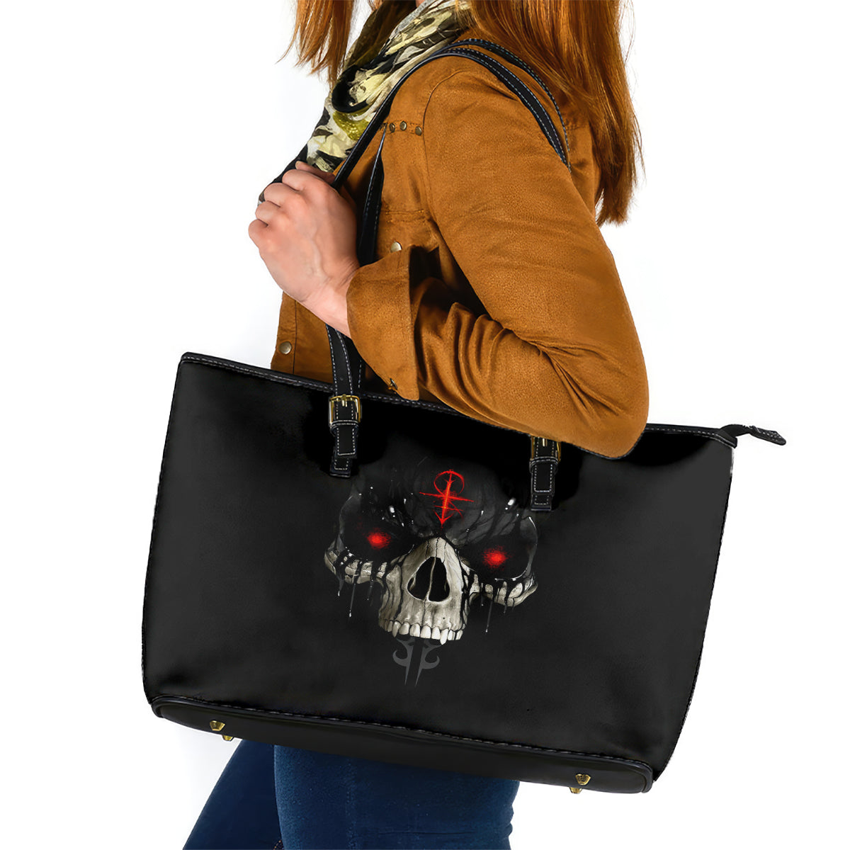 Skull Leather Tote Bag Black Reaper - Wonder Print Shop