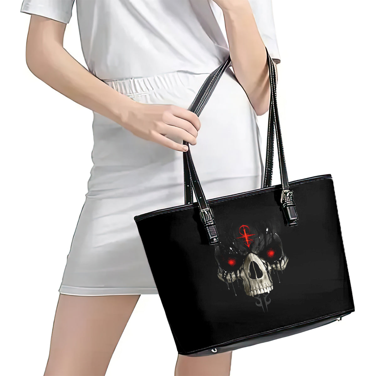 Skull Leather Tote Bag Black Reaper - Wonder Print Shop
