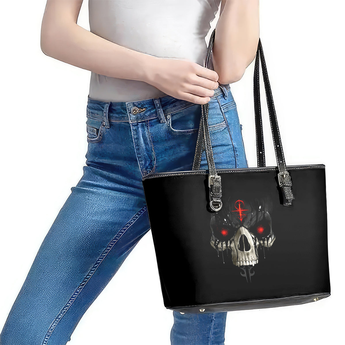 Skull Leather Tote Bag Black Reaper - Wonder Print Shop